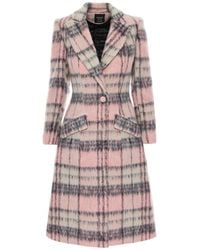 AVENUE No.29 - Long Fuzzy Check Wool Coat - Lyst