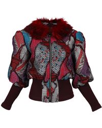 Lalipop Design - Jacquard Bomber Jacket With Faux Fur Collar - Lyst