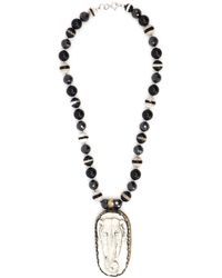 Shar Oke - Neutrals Cubic Zirconia, Onyx & Elephant Bone Pendant Beaded Necklace - Lyst