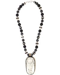 Shar Oke - / Neutrals Black Cubic Zirconia, Onyx, Tibetan Agates & Elephant Bone Pendant Beaded Necklace - Lyst
