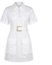 Modenaire - Utility Mini Dress With Lace Up Front And Belted Waist - Lyst