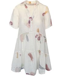Haris Cotton - Mini Printed Gauze Dress With Front Buttons Ecru Garden - Lyst