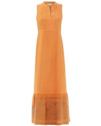 Haris Cotton - Cami Halter Neck Linen Dress With Embroidered Hem Lotus Bronze - Lyst