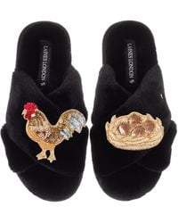 Laines London - Classic Laines Slippers With Rooster & Nest Of Eggs Brooches - Lyst