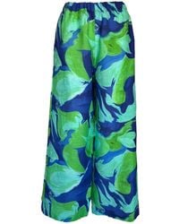 Haris Cotton - Relaxed Fit Printed Linen Pants With Elastic Waist Lagoon - Lyst