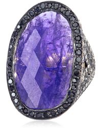 Artisan - 18k Solid Gold & Silver In Black And White Diamond With Tanzanite Cocktail Ring - Lyst