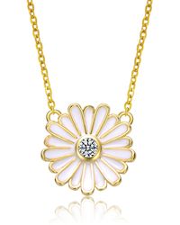 Genevive Jewelry - Rachel Glauber Yellow Gold Plated With Cluster Cubic Zirconia White Enamel Mini Daisy Pendant Layering Necklace - Lyst