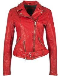 Mauritius - Belted Slim Fit Leather Jacket Wild Lipstick - Lyst