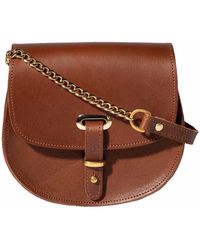 N'damus London Mini Victoria Full Grain Tan Leather Crossbody Saddle Bag With Gold Chain - Brown