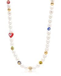 Nialaya - Smiley Face Pearl Necklace With Assorted Beads - Lyst