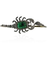 Artisan - 18k Gold With 925 Silver In Carved Emerald & Pave Diamond Scorpio Shape Charm Palm Bracelet - Lyst