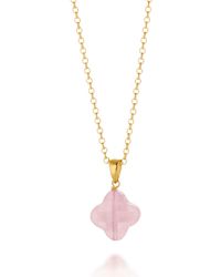 Nellou Jewellery - Rose Quartz Gem Clover Necklace Plated Sterling - Lyst