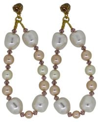 Vickisarge - Neutrals Baroque Pearl & Crystal Hoop Earrings - Lyst
