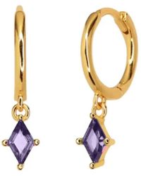 Harfi - Amethyst February Birthstone Delicate Dangle Hoops - Lyst