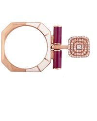Artisan - 18k Solid Rose Gold Pave Natural Diamond Designer Enamel Band Ring - Lyst