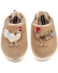 Laines London - Neutrals Flatform Cloud Closed Toe Slippers With Chicken & Rooster Brooches - Lyst