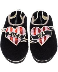 Laines London - Flatform Cloud Slippers With & Stripe Fuck Off Heart Brooches - Lyst