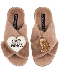 Laines London - Neutrals Classic Laines Slippers With Cat Mum/Mom & Bengal Cat Brooches - Lyst