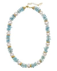Farra - Baroque Pearls With Aquamarine Stone Short Necklace - Lyst