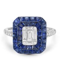 Artisan - 18k White Gold Natural Blue Sapphire Baguette Diamond Cocktail Ring - Lyst