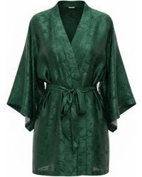 ORIGIN OF HEARTS - Verdant Emerald Luxury Satin Kimono Robe - Lyst