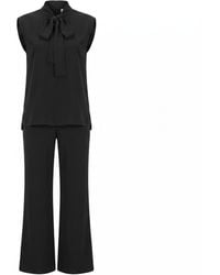 Modenaire - Sleeveless Tie Neck Blouse And Wide Leg Trouser Set - Lyst