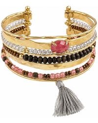 Rare Matters Jewelry - Boho Beaded Hammered Wire Cuff Bracelet With Jade & Tassel - Lyst