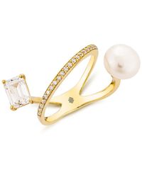 SALLY SKOUFIS - New Moon Ring With Natural Pearl & Made Cz Diamond Stimulant - Lyst