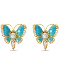 Artisan - 18K Diamond & Enamel Butterfly Earrings - Lyst