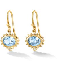 Dower & Hall - Fine Yellow Gold Anemone Oval Drop Earrings With Blue Topaz & Diamond - Lyst
