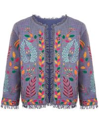 At Last - Cotton Embroidered Jacket In Grey - Lyst