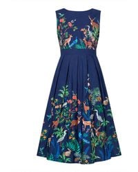 Yumi' - Woodland Animal Print Cotton Midi Skater Dress - Lyst