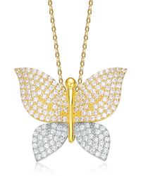 Genevive Jewelry - Yellow White Plated Cubic Zirconia Butterfly Pendant Necklace In Sterling Silver - Lyst
