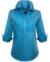 Perlavera - Cintuck Satin Three Quarter Sleeve Slim Fit Pintuck Shirt - Lyst
