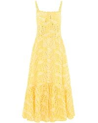 Hortons England - The Cannes Broderie Dress Yellow - Lyst