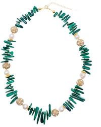 Farra - Malachite With Freshwater Pearls And Rhinestones Statement Necklace - Lyst
