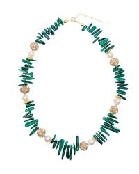Farra - Malachite With Freshwater Pearls And Rhinestones Statement Necklace - Lyst