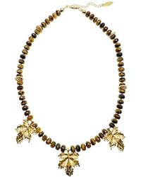 Farra - Tiger Eye With Maple Leaves Pendants Statement Necklace - Lyst