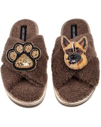 Laines London - Neutrals Laines Neutral Boucle Slippers With Roxy The German Shepherd & Paw Brooches - Lyst