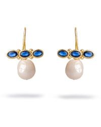 Ebru Jewelry - Royal Sapphire Pearl Drop Earrings - Lyst