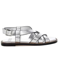 Rag & Co - Doata Metallic Genuine Leather Buckled Flats - Lyst
