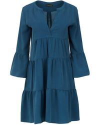 Conquista - Dark Petrol Tencel Gathered Seams Dress - Lyst