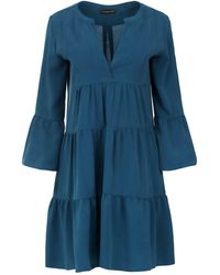 Conquista - Dark Petrol Tencel Gathered Seams Dress - Lyst