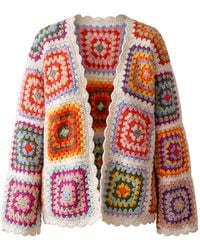 Ana Chic - Cream Trim Granny Square Handmade Crochet Oversized Cardigan - Lyst