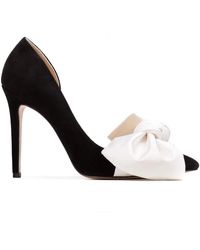 Ginissima - Samantha Suede And Oversized White Satin Bow Open Sided Stiletto - Lyst