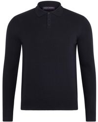 Paul James Knitwear - Extra Fine Merino Wool Turner Long Sleeve Polo Shirt - Lyst