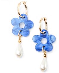 By Chavelli - Daisy Pearl Drop Earrings In Marbled Blue - Lyst
