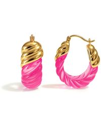 Gold & Honey - Tourmaline Rope Shrimp Lucite Birthstone Hoop Earrings - Lyst
