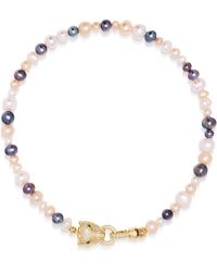 Nialaya - Multi-colored Pearl Choker With Gold Panther Head - Lyst