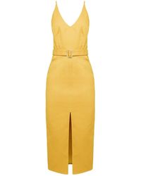 UNDRESS - Alberta Yellow Denim Classy Pencil Skirt Midi Dress - Lyst